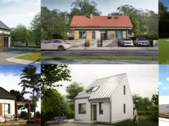 Różne wizualizacje domów, które mogą być częścią rządowych projektów domów 70m2 za darmo.